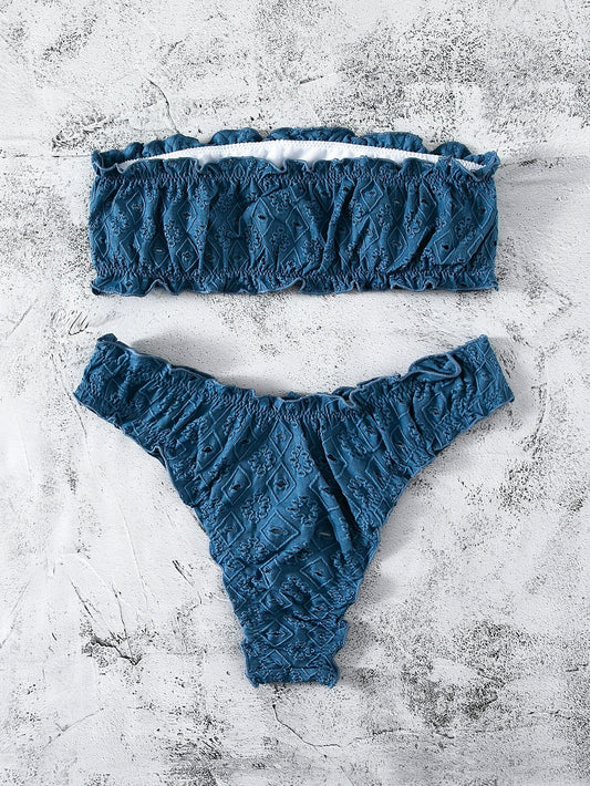 Bikini bandeau bleu foncé style bohème Ibiza Vibe