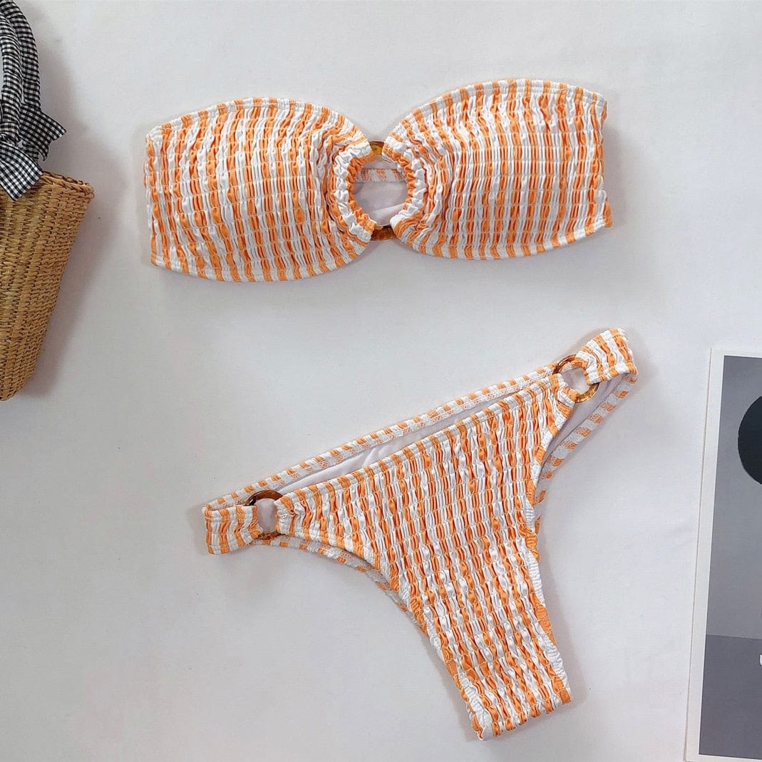 Bikini bandeau rayé avec anneau Ibiza Vibe