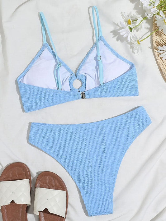 Bikini bohème bleu clair avec anneau Ibiza Vibe