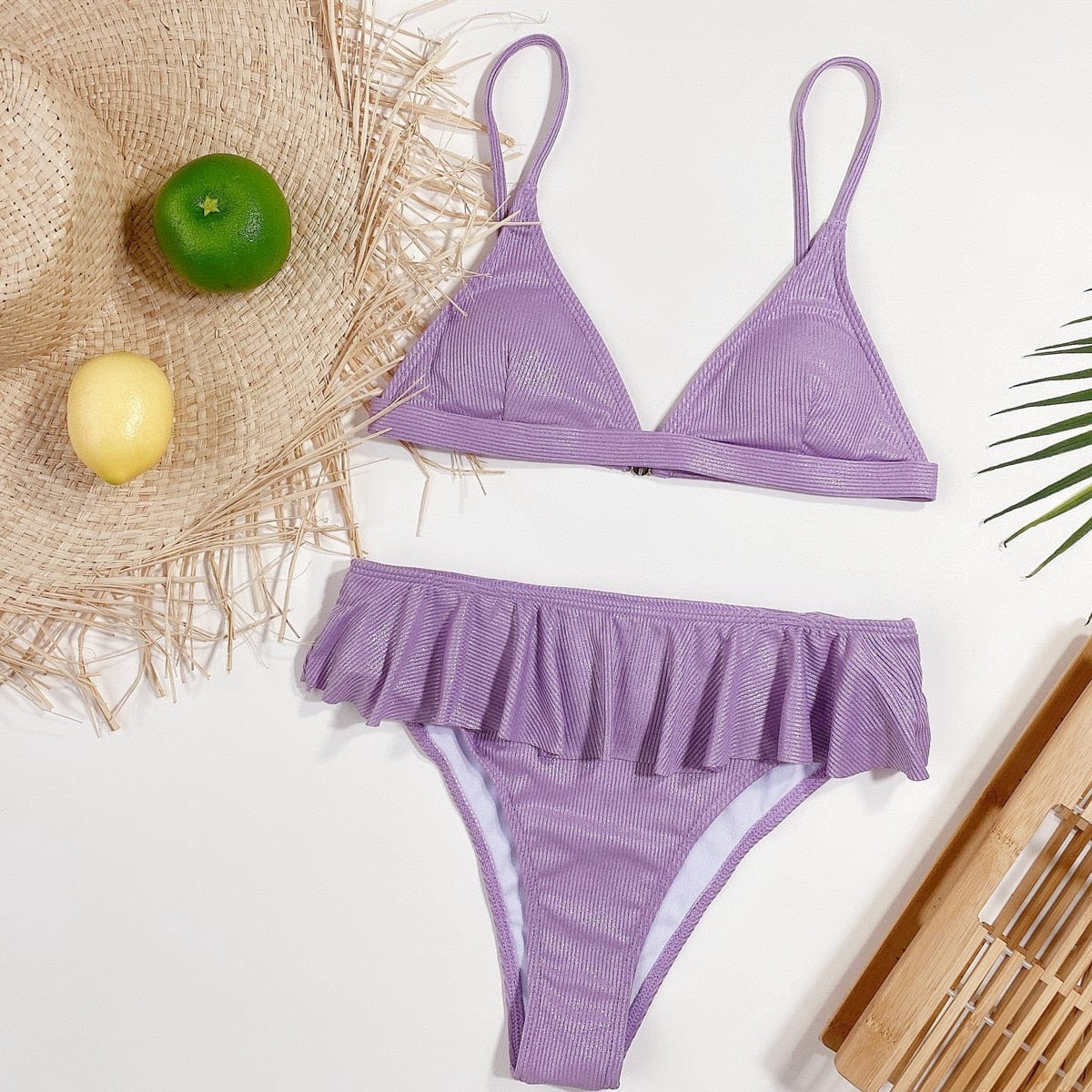 Bikini bohème violet à volants bohème Ibiza Vibe