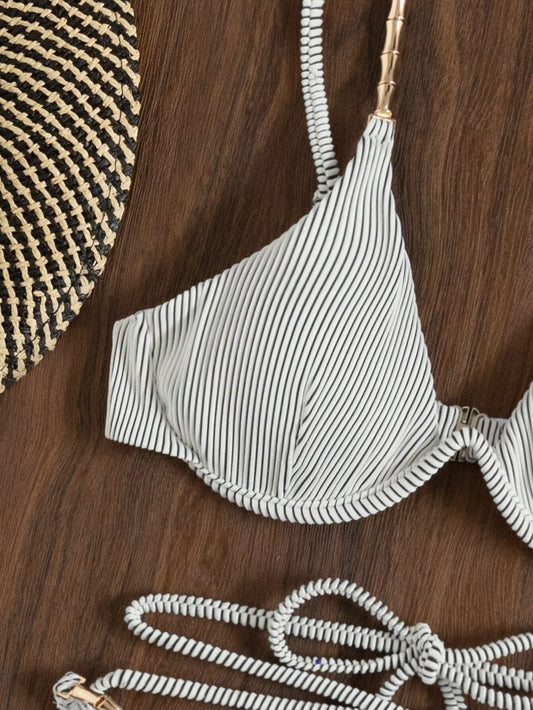 Bikini vintage à rayures grises Ibiza Vibe