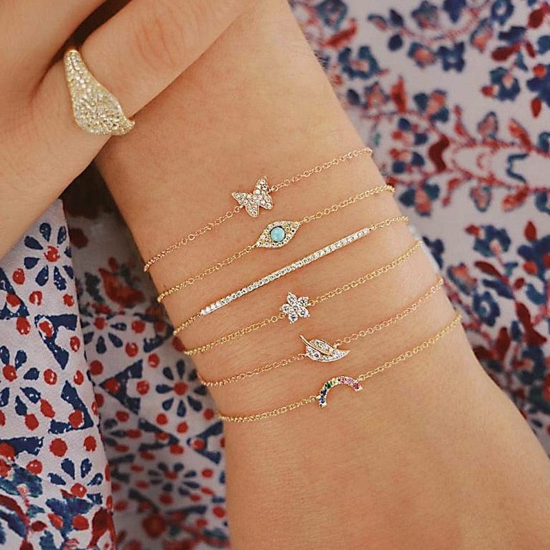 Bracelets fins sertis d'or avec petites breloques et diamants Ibiza Vibe