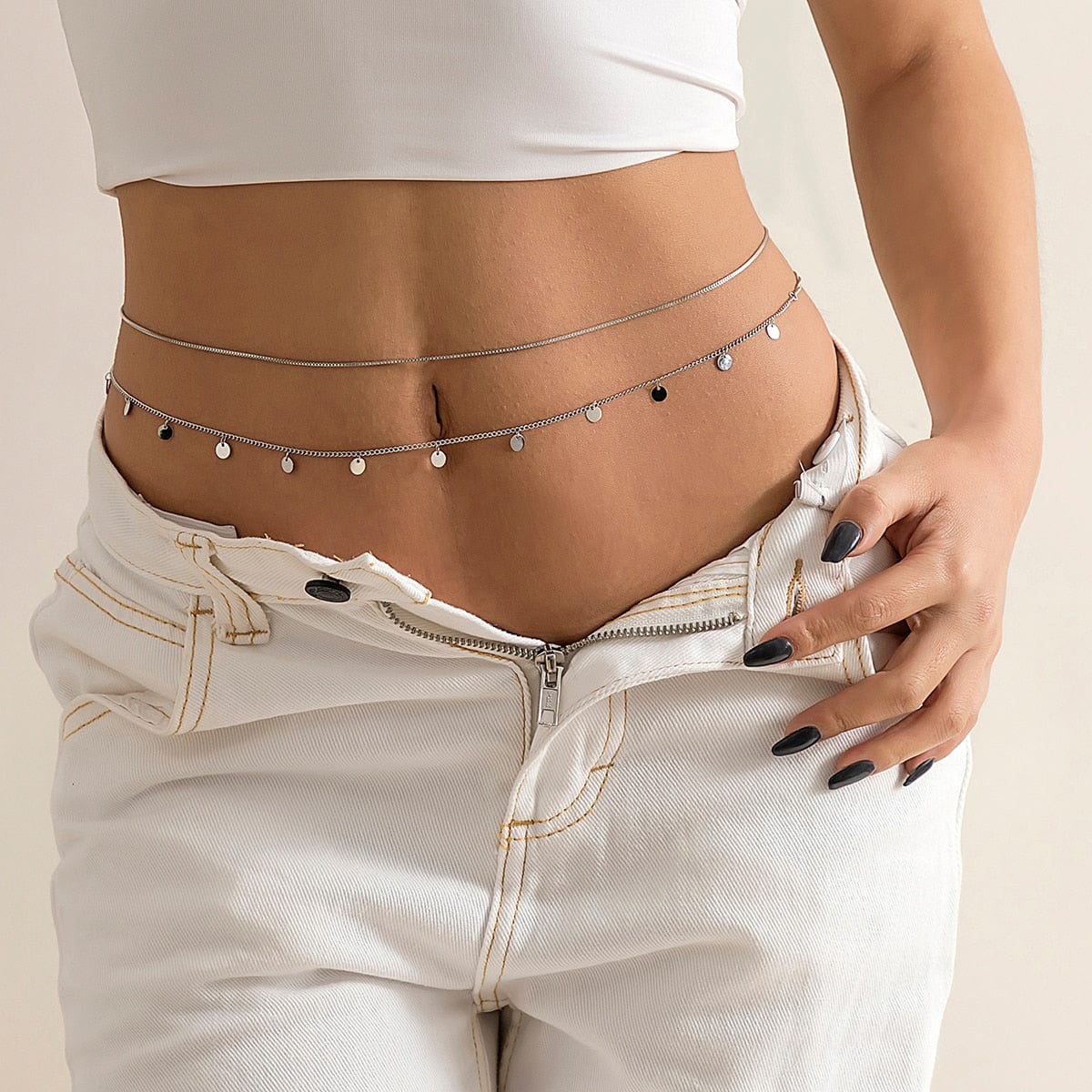 Chaîne de ventre estivale avec petites pierres rondes en argent Ibiza Vibe