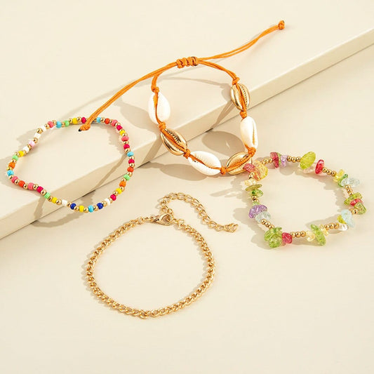 Ensemble de bracelets bohème colorés avec coquillages Ibiza Vibe