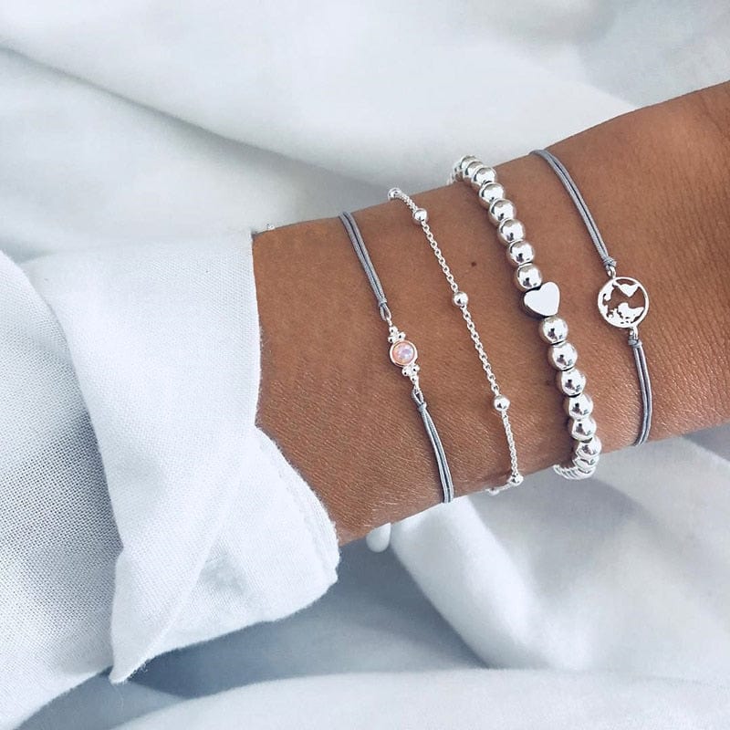 Ensemble de bracelets en argent avec cœur et globe Ibiza Vibe