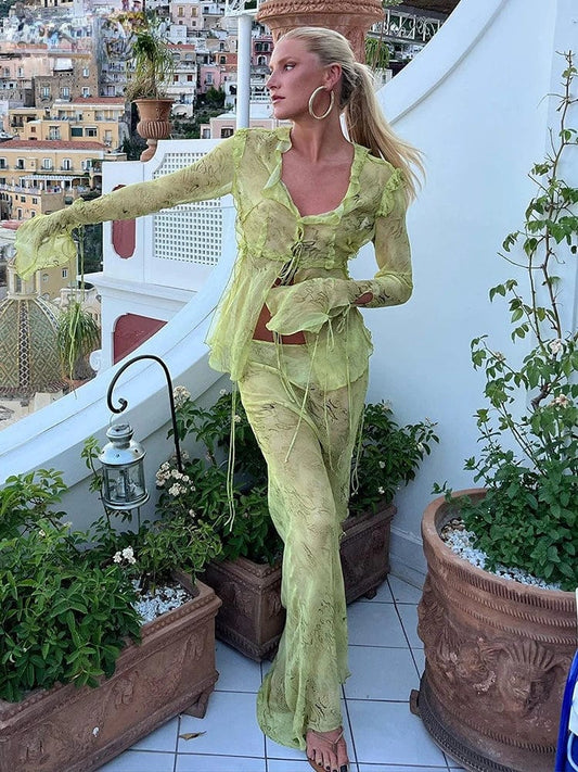 Haut d'été vert avec jupe aérée Ibiza Vibe