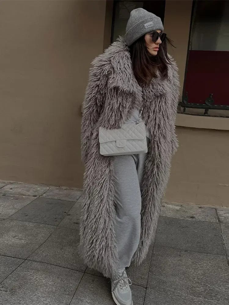 Long manteau de fourrure gris Ibiza Vibe