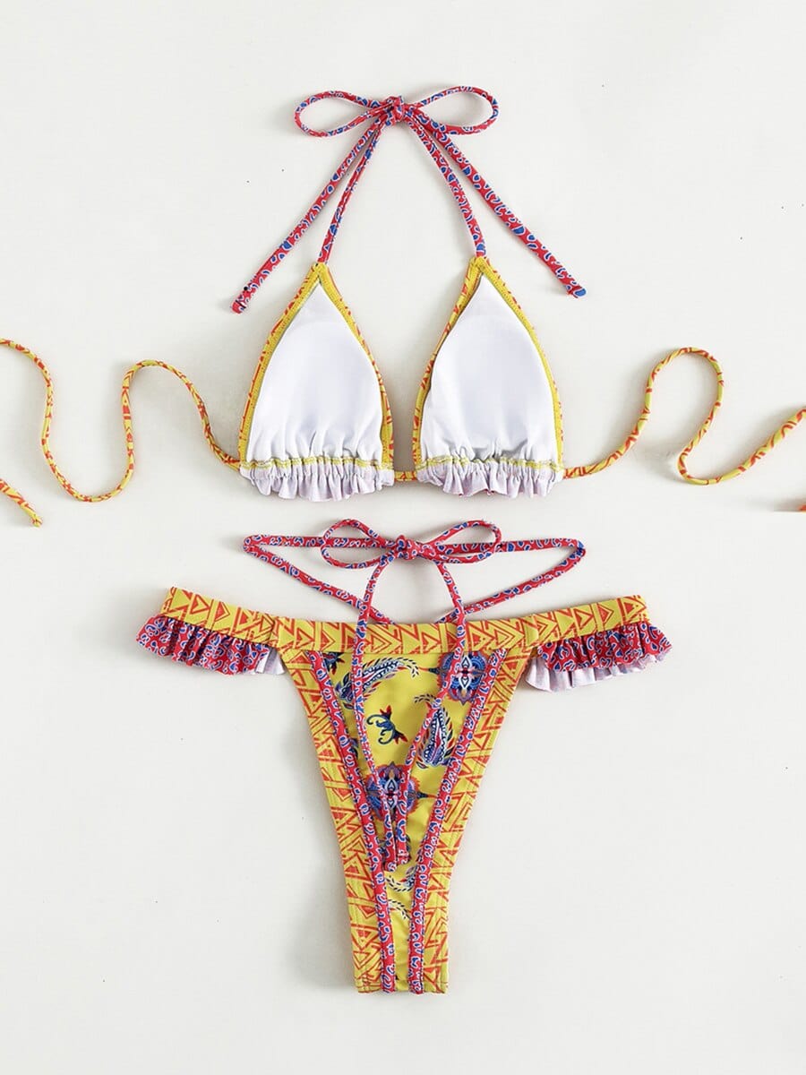 Magnifique bikini jaune bohème à imprimé bohème Ibiza Vibe