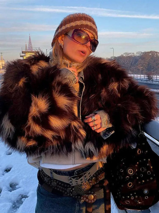 Manteau en fausse fourrure à imprimé animal Ibiza Vibe