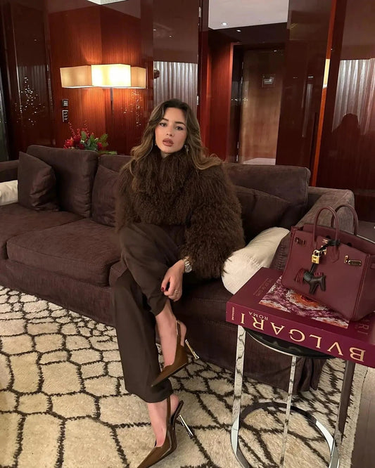 Manteau en fausse fourrure rouge bordeaux Ibiza Vibe