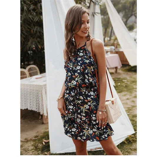 Robe à fleurs noires style bohème Ibiza Vibe