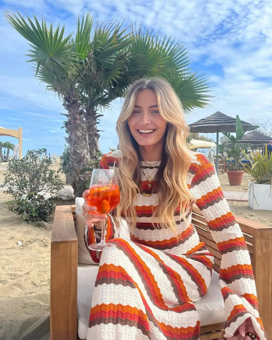 Robe au crochet à rayures orange Ibiza Vibe
