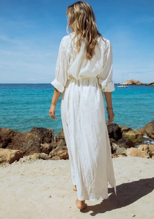 Robe blanche aérée bohème Town avec boutons Ibiza Vibe