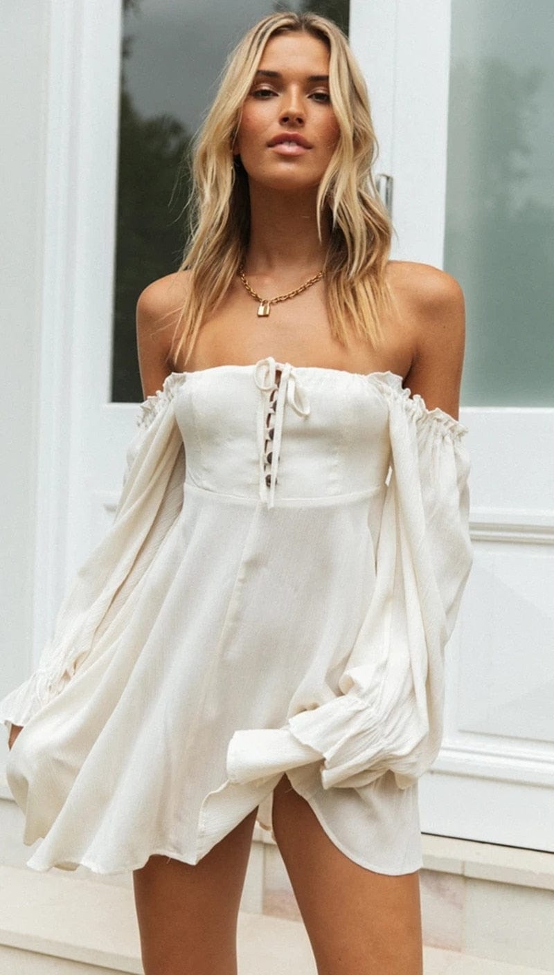 Robe blanche style hippie à épaules dénudées Ibiza Vibe