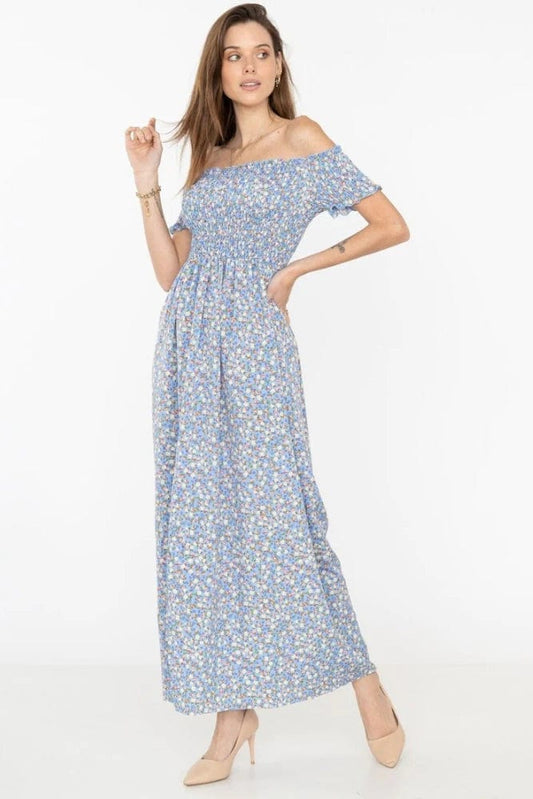 Robe bohème à épaules dénudées et fleurs Ibiza Vibe