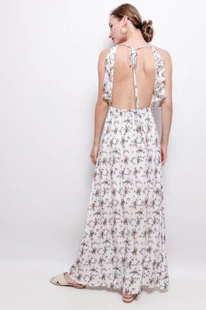 Robe bohème à fleurs blanches dos ouvert Ibiza Vibe