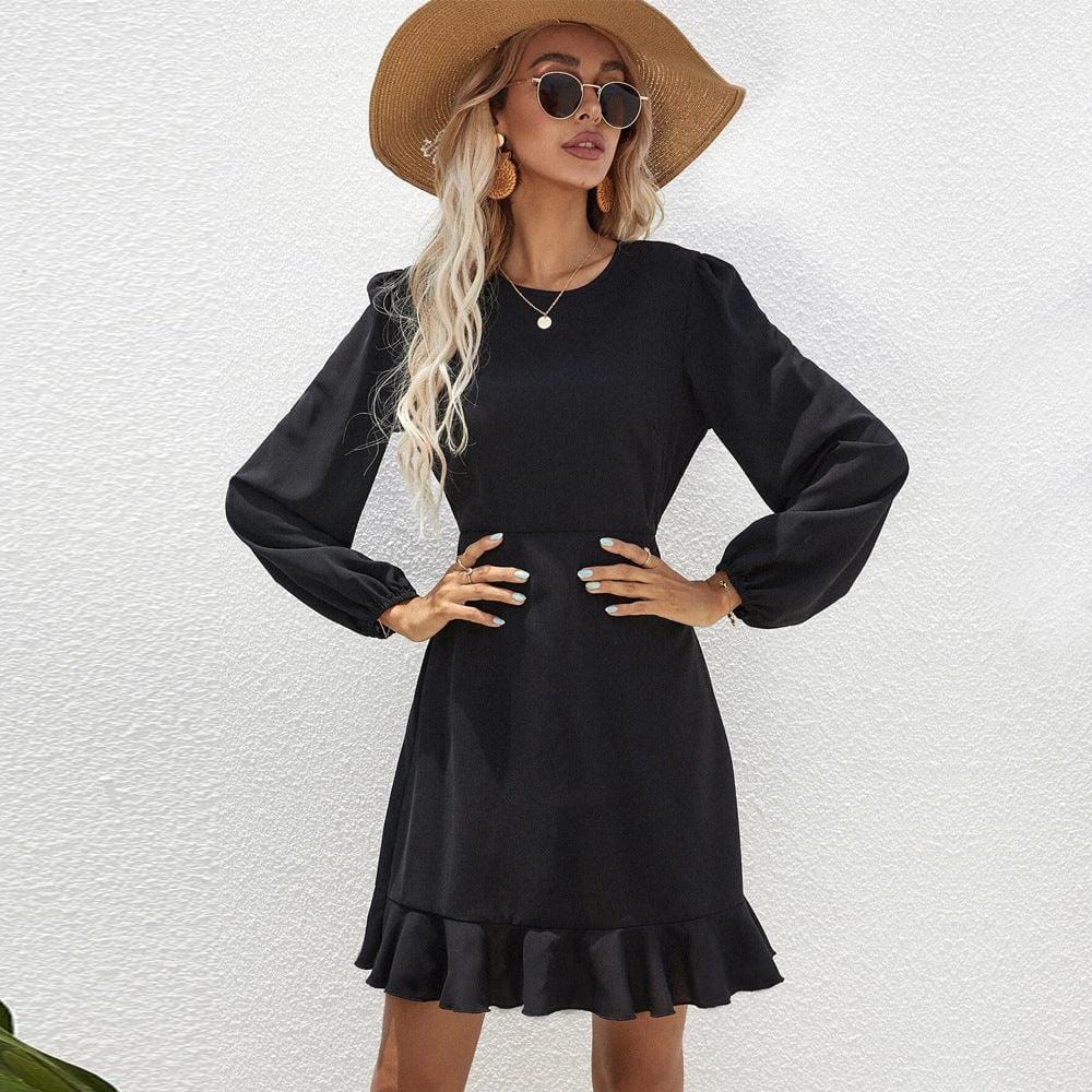 Robe bohème à manches longues noire Ibiza Vibe