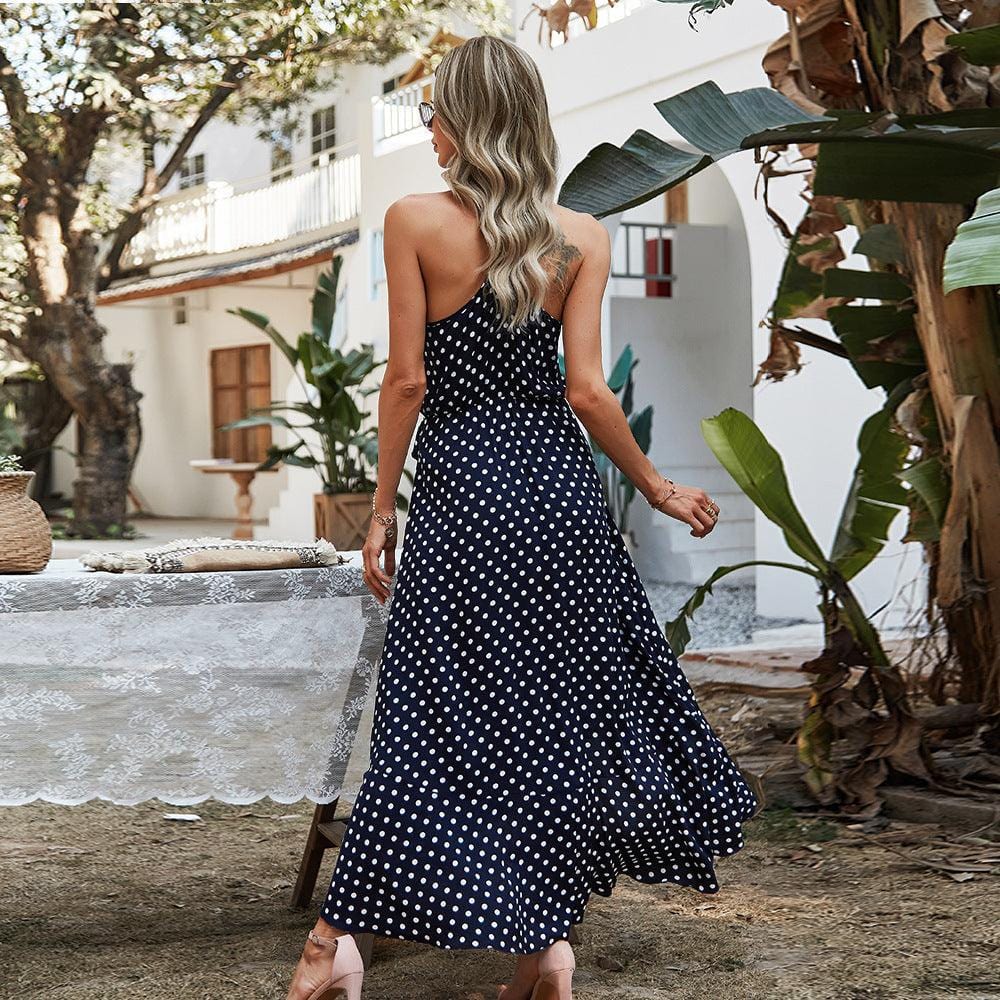 Robe bohème à pois et bretelles spaghetti Ibiza Vibe