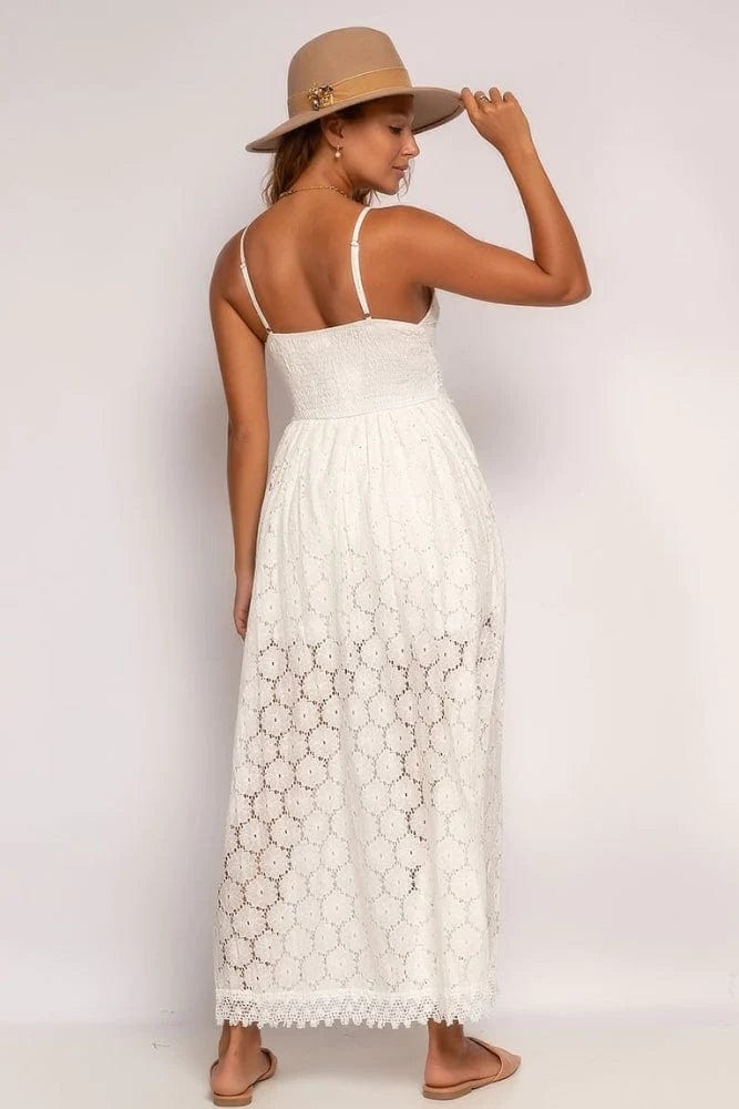 Robe bohème blanche en dentelle à bretelles spaghetti Ibiza Vibe
