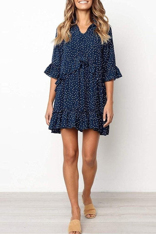 Robe bohème bleu foncé à pois Ibiza Vibe