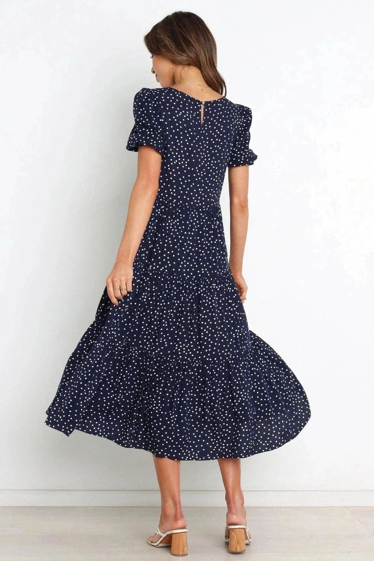 Robe bohème bleu marine à pois Ibiza Vibe