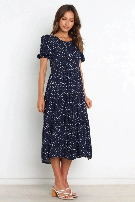 Robe bohème bleu marine à pois Ibiza Vibe