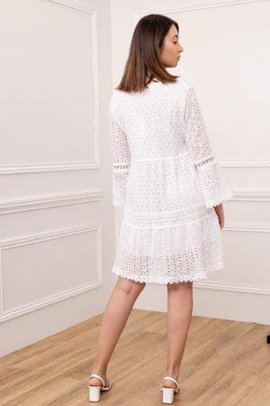 Robe bohème courte blanche en dentelle Ibiza Vibe