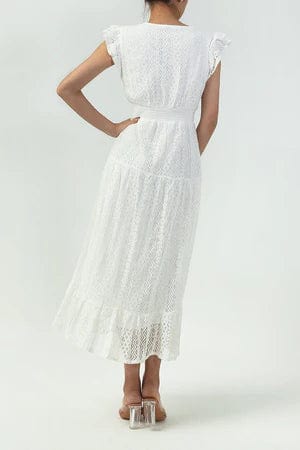 Robe bohème en dentelle blanche avec col en V Ibiza Vibe