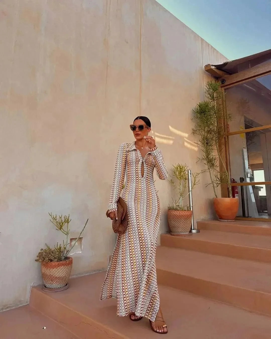 Robe bohème en tricot multicolore au crochet Ibiza Vibe