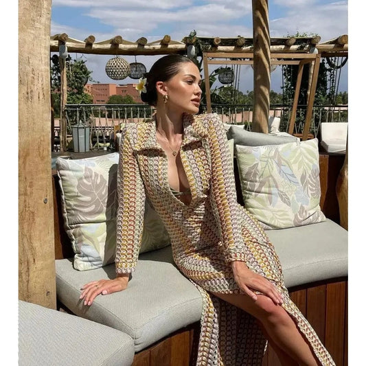 Robe bohème en tricot multicolore au crochet Ibiza Vibe