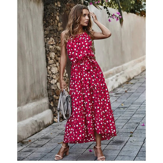 Robe bohème midi rouge/rose Ibiza Vibe
