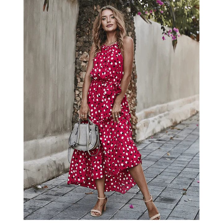 Robe bohème midi rouge/rose Ibiza Vibe