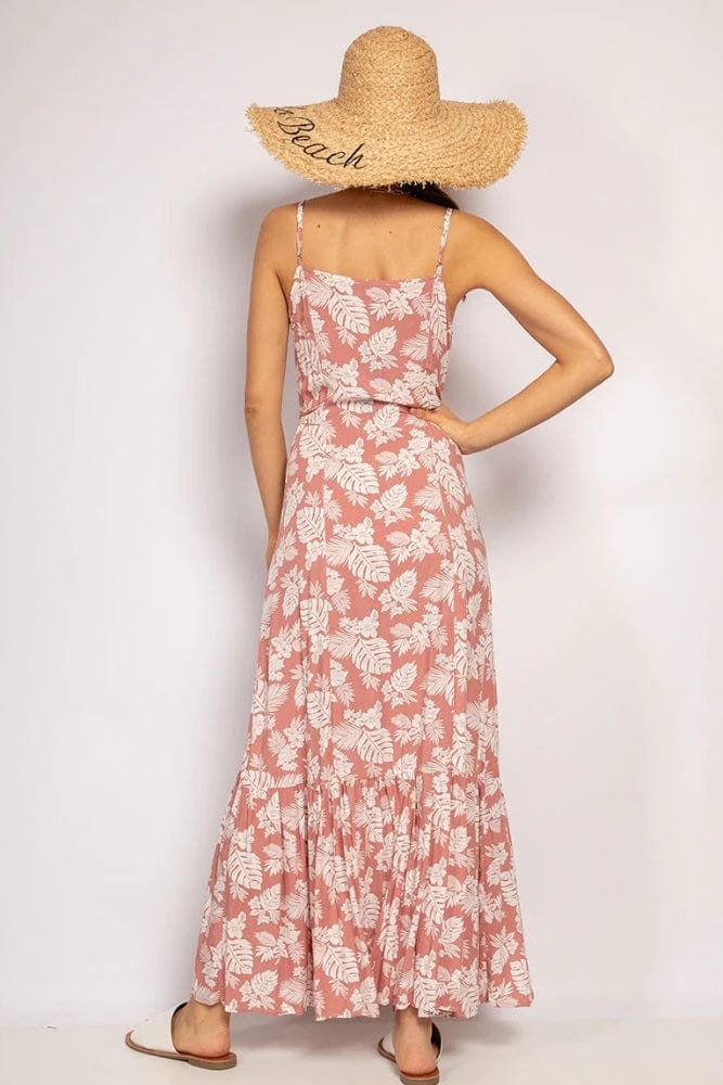 Robe bohème rose poudré à col en V Ibiza Vibe