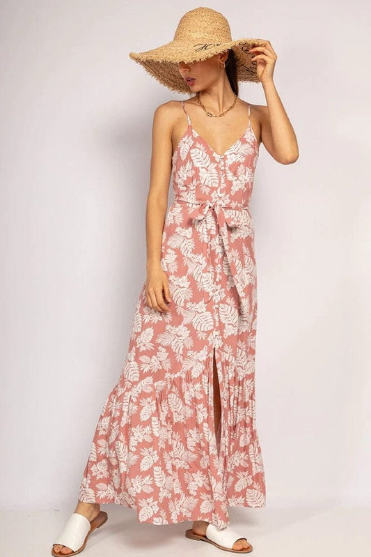 Robe bohème rose poudré à col en V Ibiza Vibe
