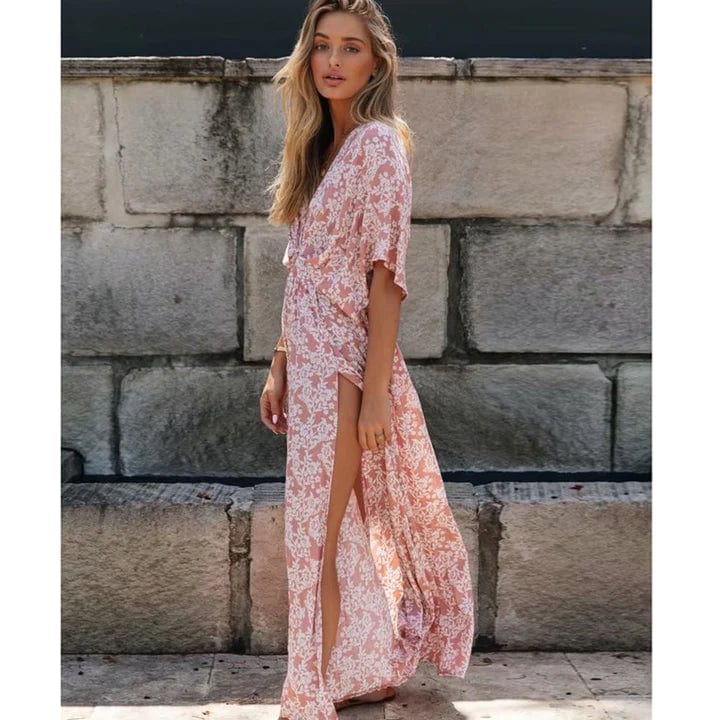 Robe bohème rose poudré à imprimé Ibiza Vibe