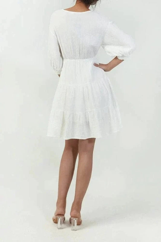 Robe courte blanche bohème à col en V Ibiza Vibe