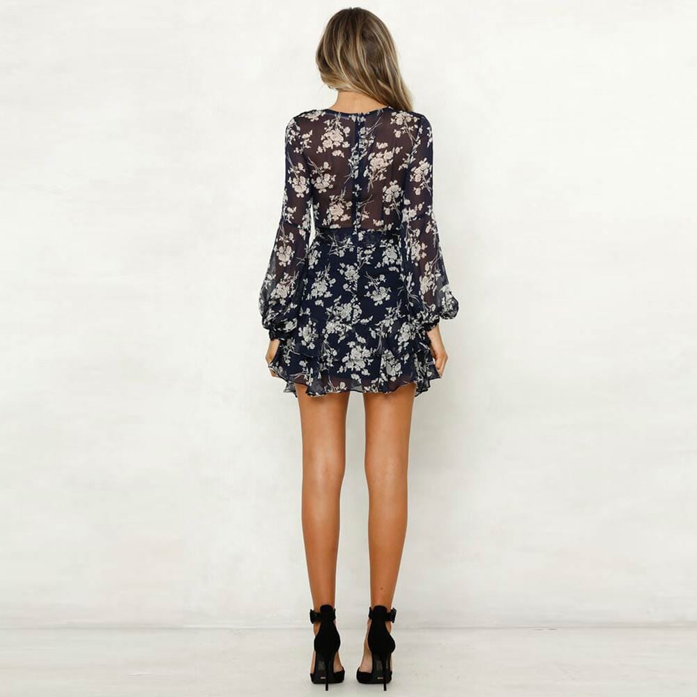 Robe courte bleu foncé à imprimé floral Ibiza Vibe