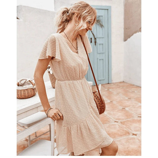 Robe courte bohème beige Ibiza Vibe