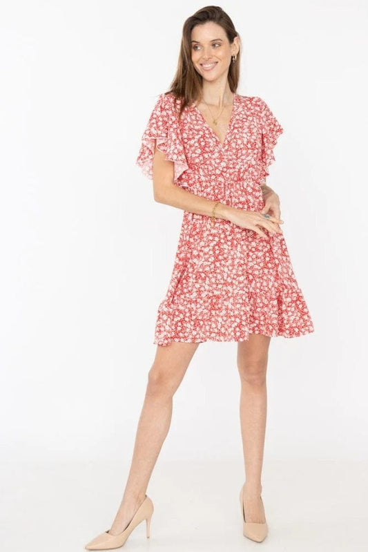 Robe courte rose bohème à fleurs Ibiza Vibe