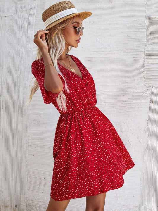 Robe d'été courte rouge à col en V Ibiza Vibe