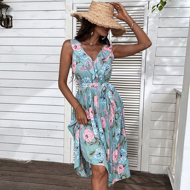 Robe d'été turquoise à imprimé floral de style vintage Ibiza Vibe