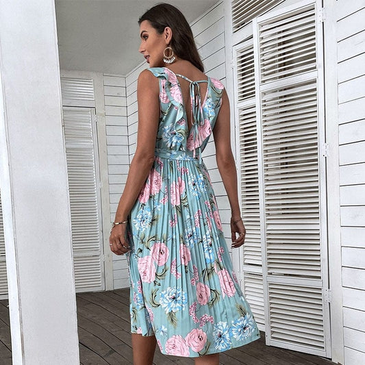 Robe d'été turquoise à imprimé floral de style vintage Ibiza Vibe