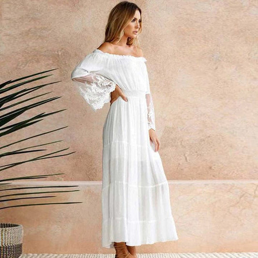 Robe de plage longue blanche bohème Ibiza Vibe