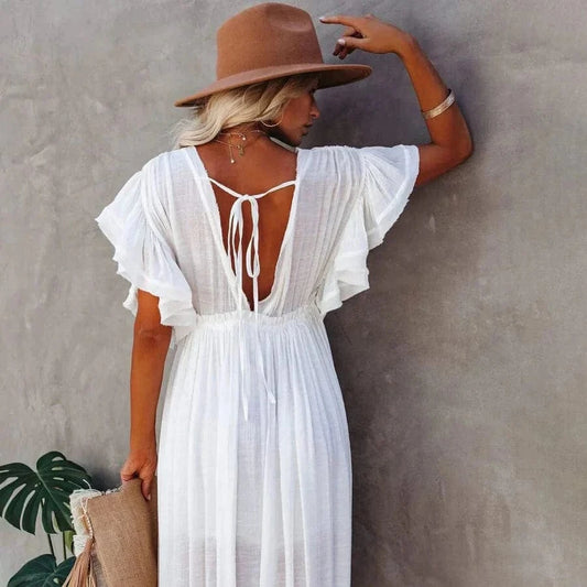 Robe de plage longue blanche Ibiza Vibe