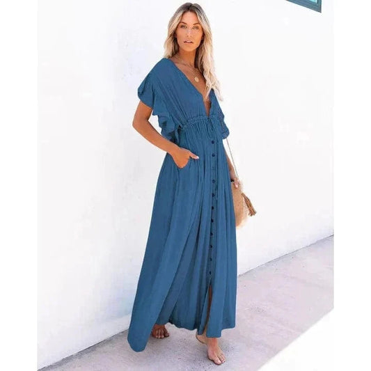 Robe de plage longue bleu marine bohème Ibiza Vibe