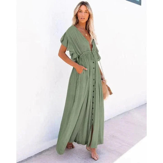 Robe de plage longue verte bohème Ibiza Vibe