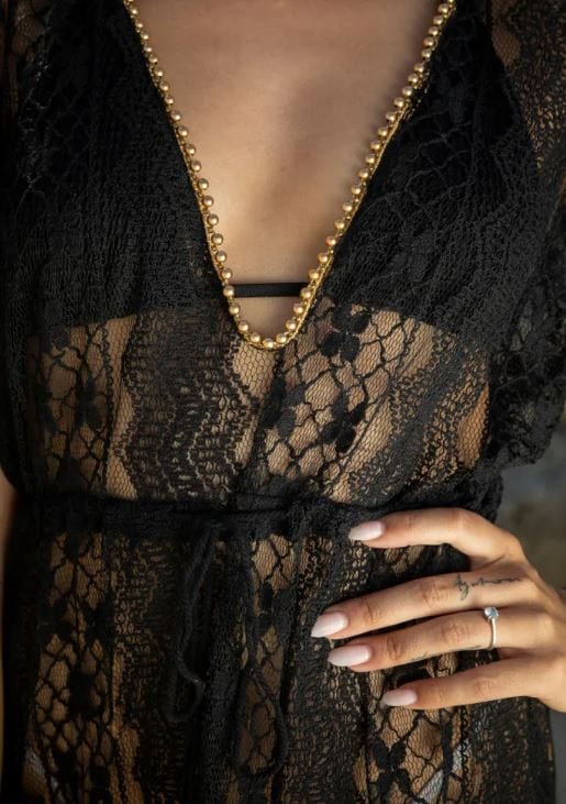 Robe de plage noire transparente à col en V Ibiza Vibe