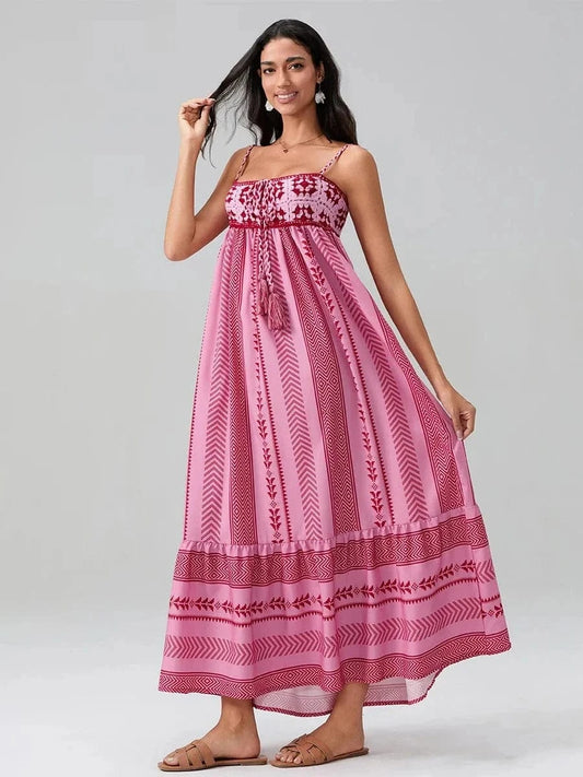 Robe longue à bretelles spaghetti en rose Ibiza Vibe