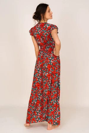 Robe longue à fleurs rouges Ibiza Vibe