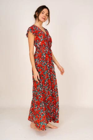 Robe longue à fleurs rouges Ibiza Vibe